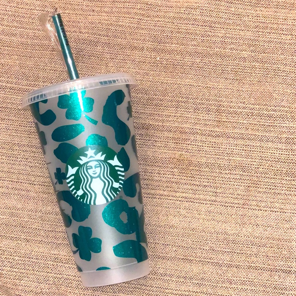 Leopard print with shamrocks Starbucks cold cup